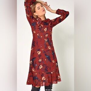Femme Fatale  Italy red floral ruffle dress midi SZ M